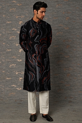 Multi-Colored Chanderi Printed Kurta Set by Countrymade