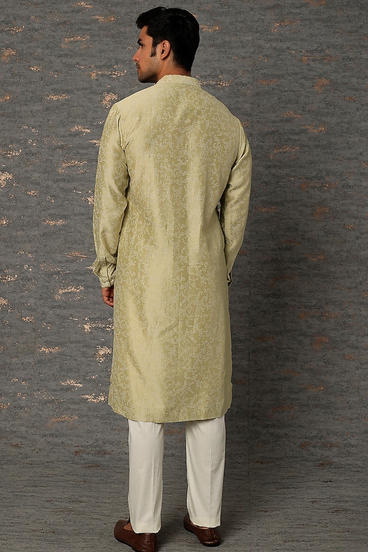 Cream Chanderi Block Printed & Embroidered Kurta Set by Countrymade at Pernia's Pop Up Shop