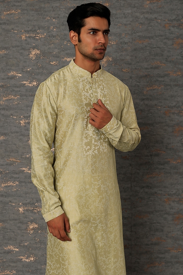 Cream Chanderi Block Printed & Embroidered Kurta Set by Countrymade at Pernia's Pop Up Shop