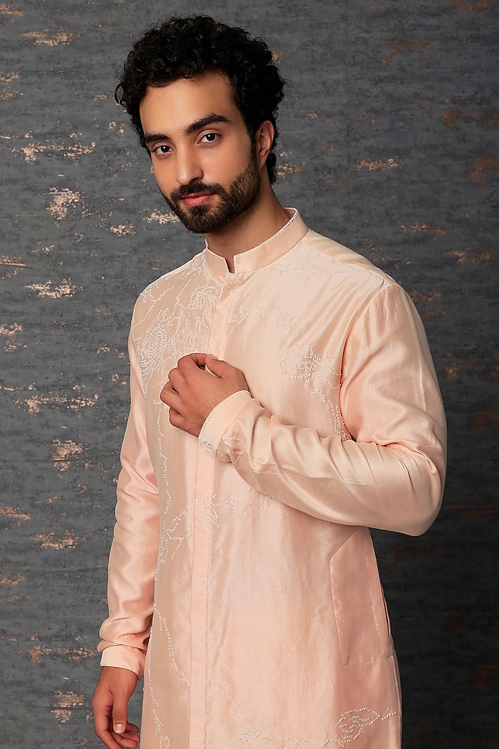 Pink Chanderi Embroidered Kurta Set by Countrymade at Pernia's Pop Up Shop