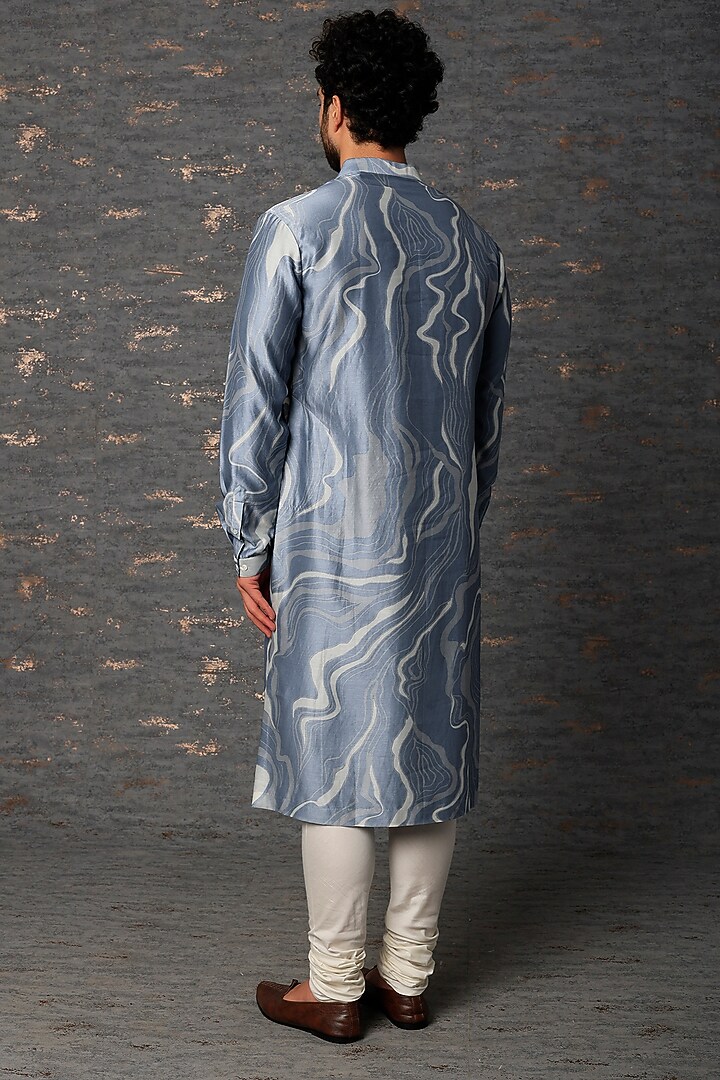 Blue Chanderi Printed Kurta Set by Countrymade at Pernia's Pop Up Shop