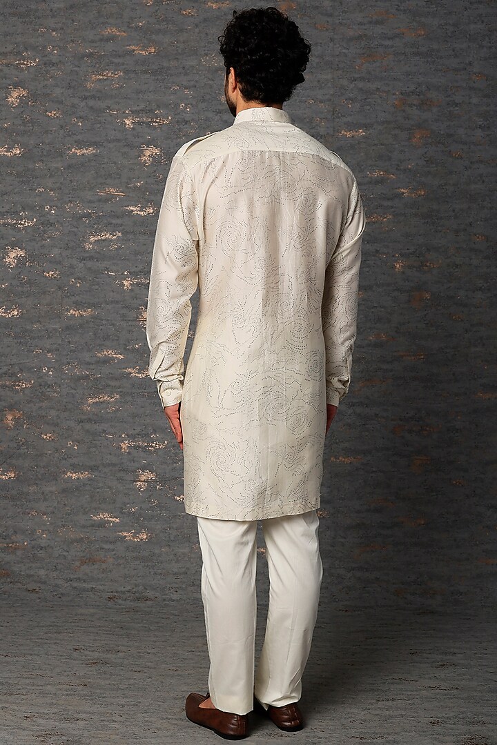 White Cotton Chanderi Printed Pathani Kurta by Countrymade at Pernia's Pop Up Shop