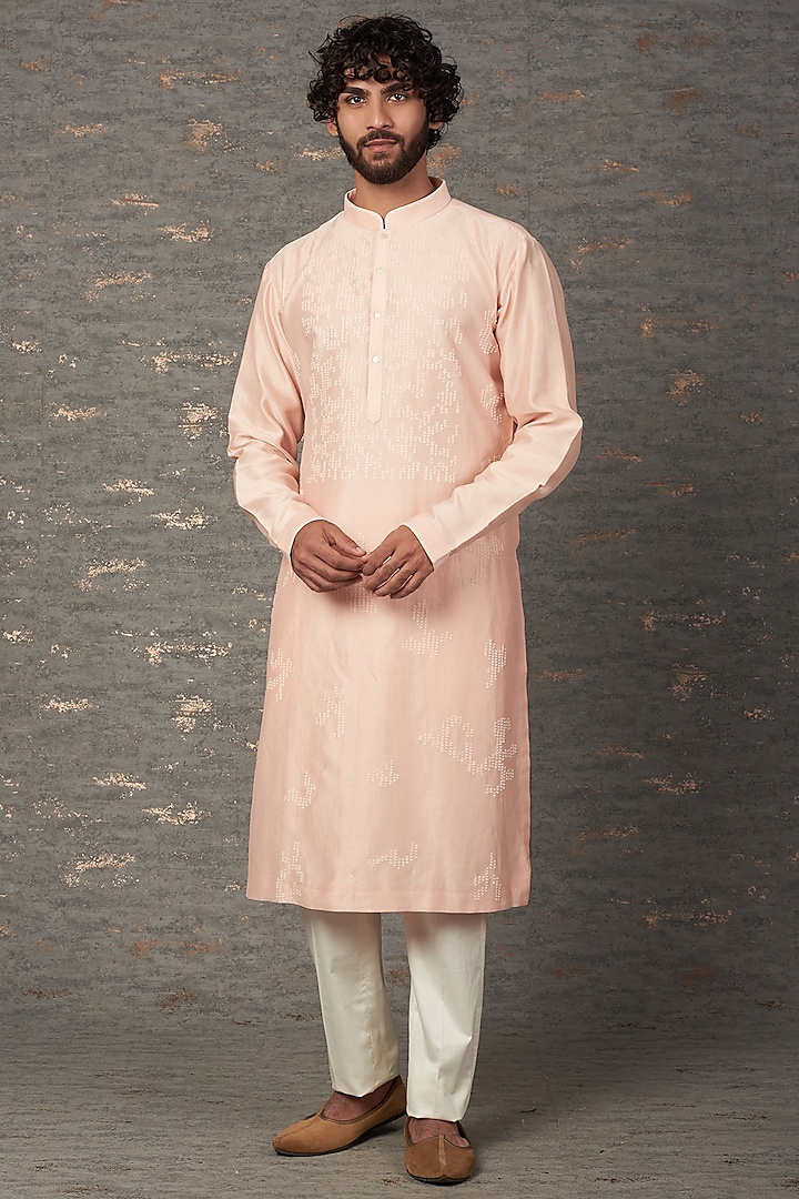 Pink Embroidered Kurta Set by Countrymade