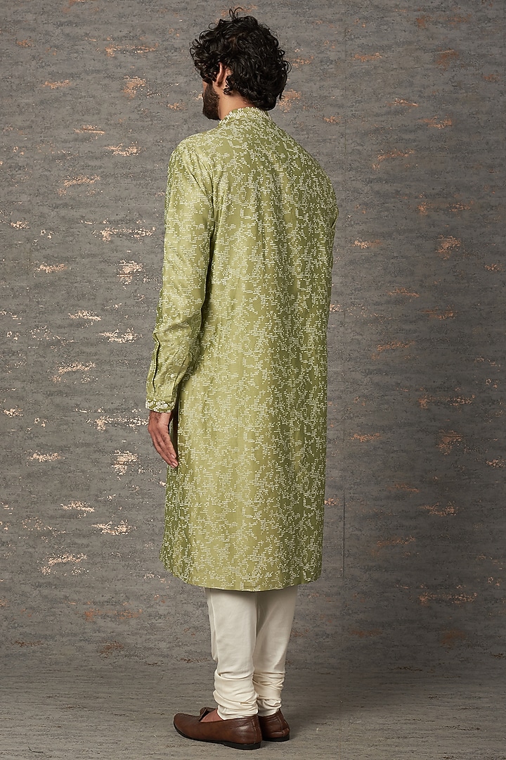 Mehendi Green Chanderi Block Printed & Embroidered Kurta Set by Countrymade at Pernia's Pop Up Shop