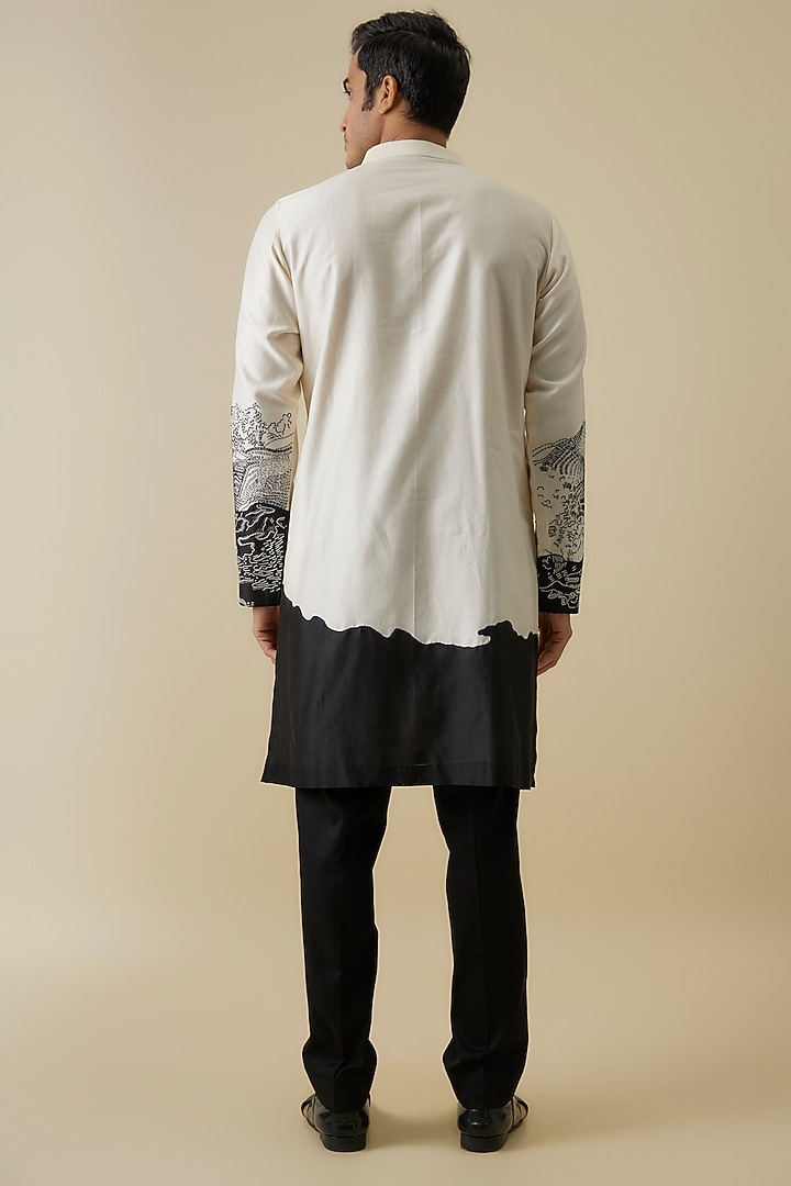 Black & Ivory Chanderi Kurta Set by Countrymade at Pernia's Pop Up Shop