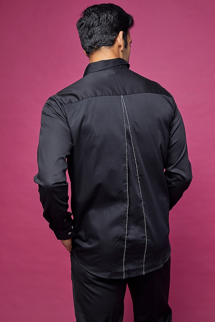 Black Cotton Satin Embroidered Party Wear Shirt by Countrymade at Pernia's Pop Up Shop