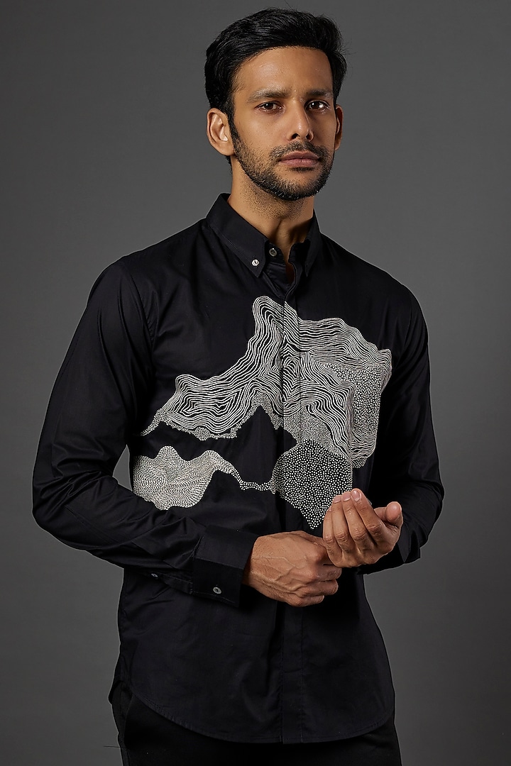 Black Embroidered Shirt by Countrymade