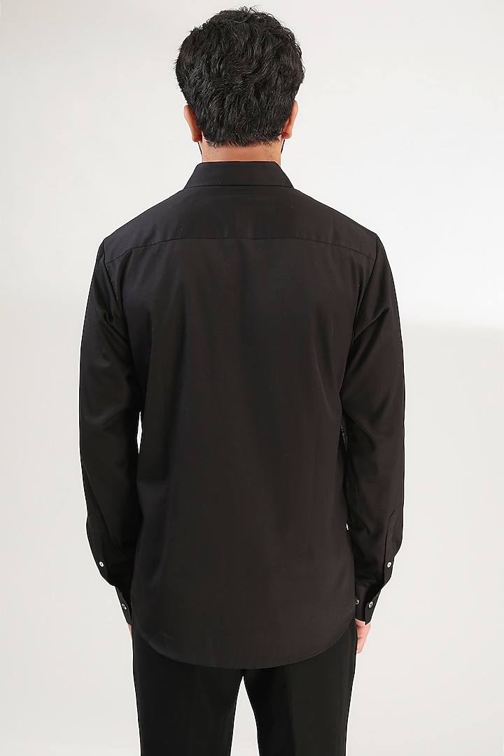 Black Linen Hand Embroidered Party Wear Shirt by Countrymade at Pernia's Pop Up Shop