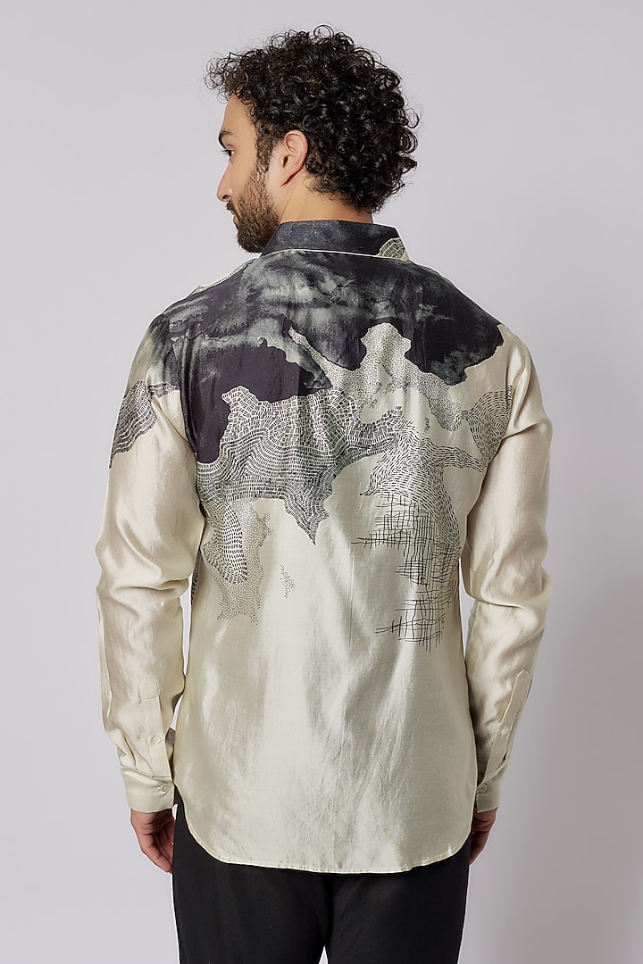 Ivory Silk Printed Wedding Shirt by Countrymade at Pernia's Pop Up Shop