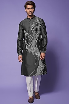 Black & Ivory Embroidered Kurta Set by Countrymade-POPULAR PRODUCTS AT STORE