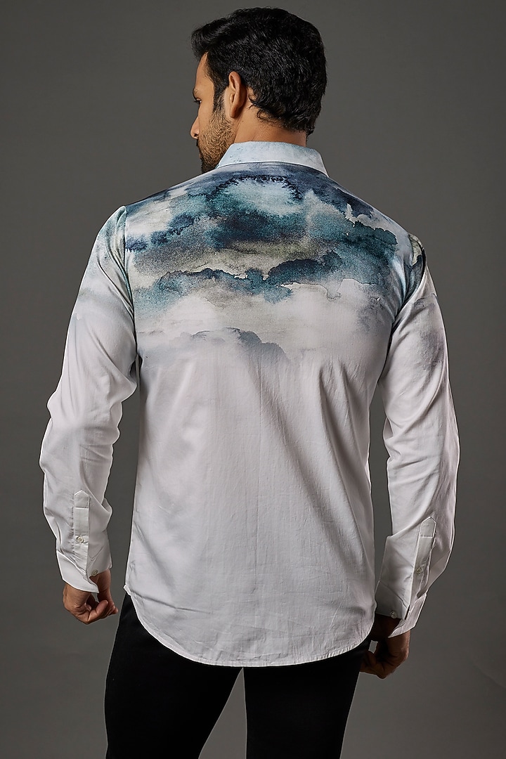 White Cotton Digital Printed Party Wear Shirt by Countrymade at Pernia's Pop Up Shop