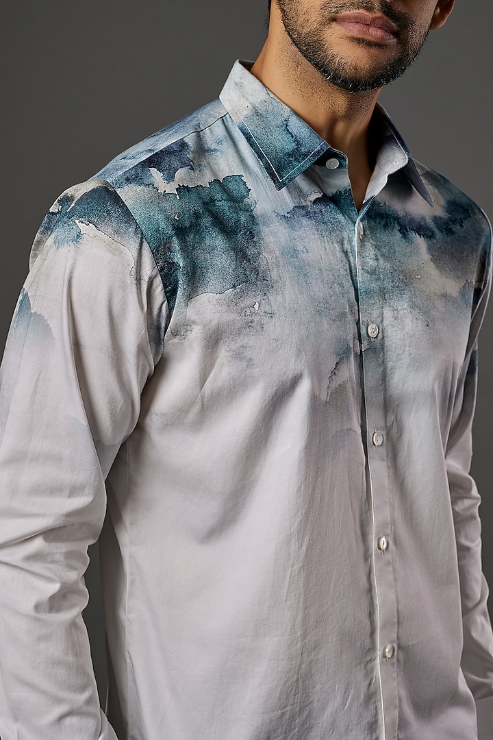 White Cotton Digital Printed Party Wear Shirt by Countrymade at Pernia's Pop Up Shop