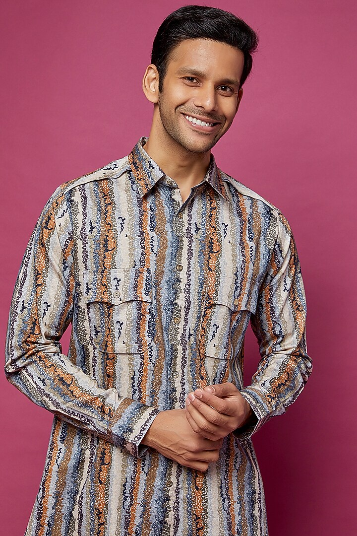Multi-Colored Cotton Silk Printed & Embroidered Kurta by Countrymade at Pernia's Pop Up Shop