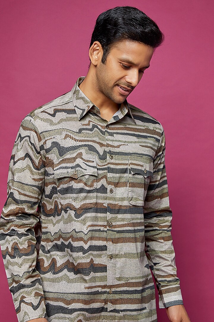 Multi-Colored Cotton Silk Printed & Embroidered Kurta by Countrymade at Pernia's Pop Up Shop