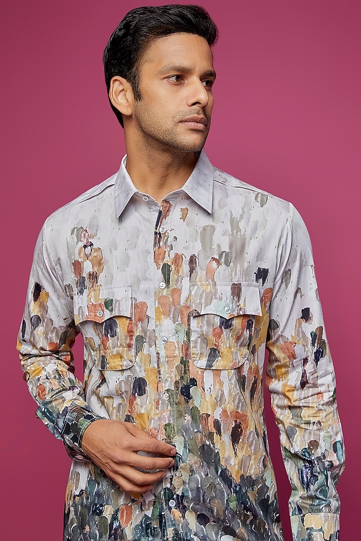 Multi-Colored Cotton Satin Short Kurta by Countrymade at Pernia's Pop Up Shop