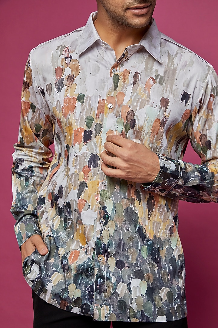 Multi-Colored Cotton Satin Printed Party Wear Shirt by Countrymade at Pernia's Pop Up Shop