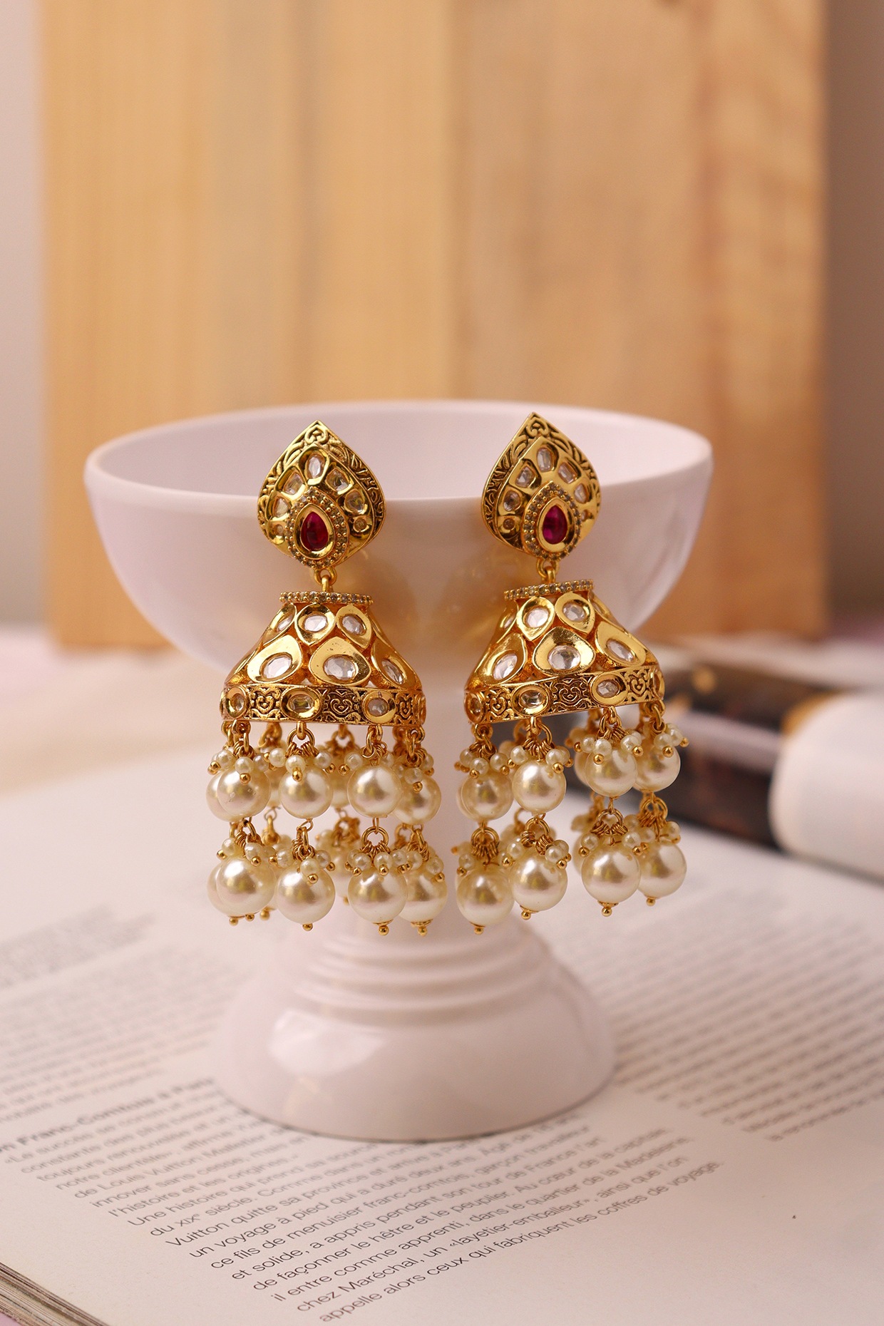 Pearl Jhumkas in Gold Plated Silver ER 383 – Deccan Jewelry