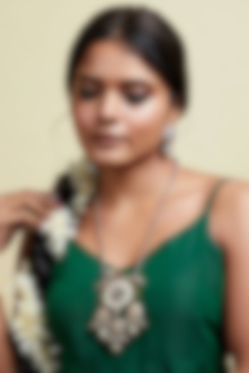 Two-Tone Finish Green Floral Stone & Pearl Necklace Set by Curio Cottage at Pernia's Pop Up Shop