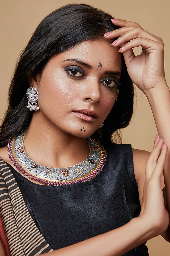 Two-Tone Finish Pink Semi-Precious Stone Choker Necklace by Curio Cottage at Pernia's Pop Up Shop