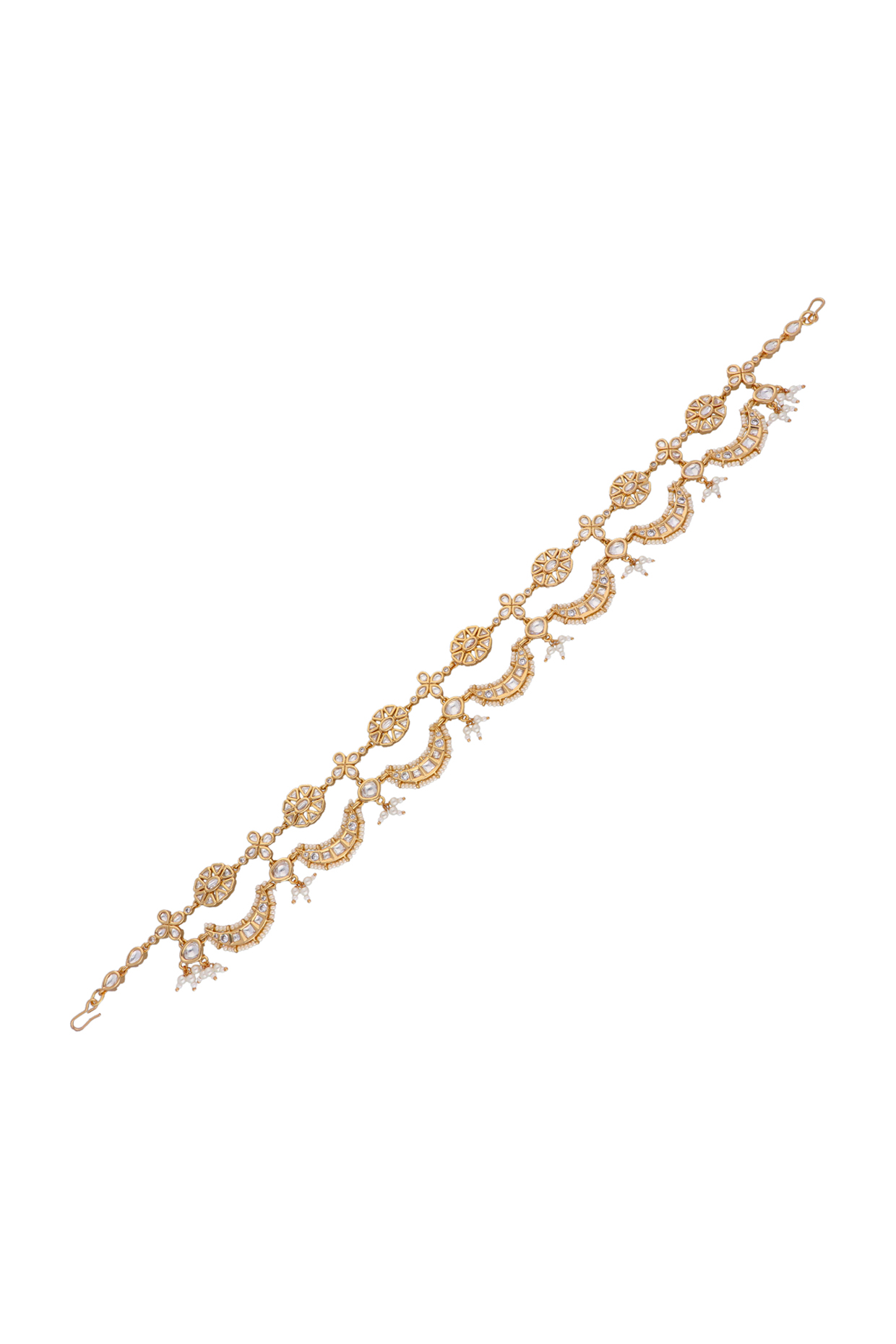 Gold Finish Kundan Polki & Pearl Sheeshphool by Curio Cottage