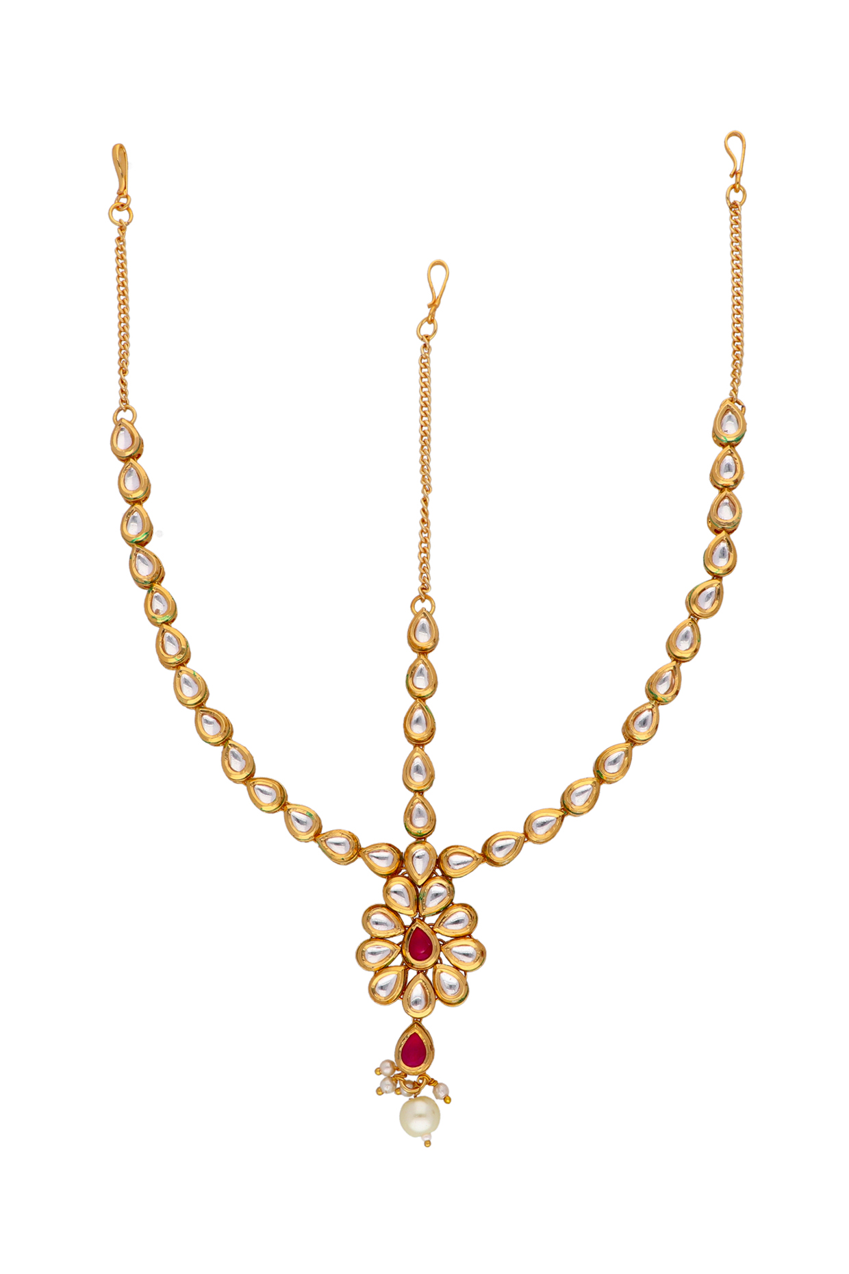 Gold Plated Kundan Polki & Pearl Mathapatti by Curio Cottage
