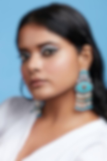 Two-Tone Finish Turquoise Semi-Precious Stone & Pearl Dangler Earrings by Curio Cottage at Pernia's Pop Up Shop