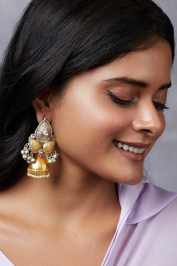 Two-Tone Finish Pearl Jhumka Earrings by Curio Cottage at Pernia's Pop Up Shop