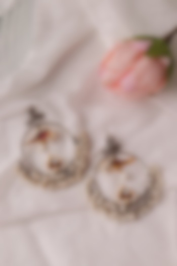 Two-Tone Finish Pearl & Kundan Polki Chandbali Earrings by Curio Cottage