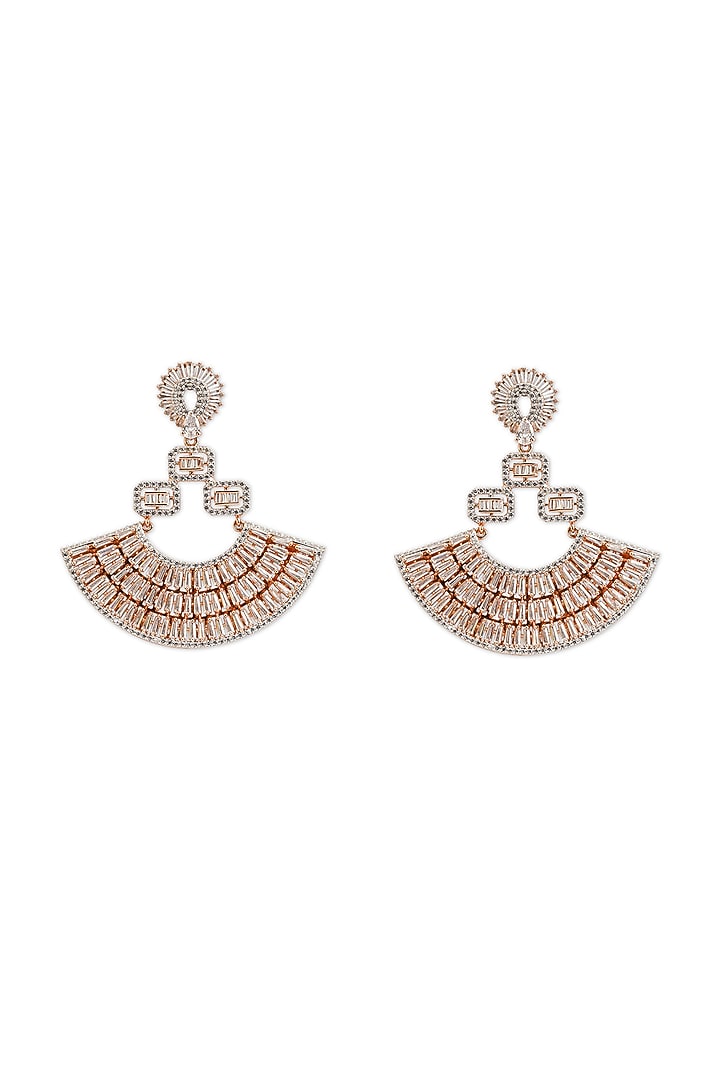 White Rhodium Finish Blush Pink Cubic Zirconia Dangler Earrings by Curio Cottage at Pernia's Pop Up Shop
