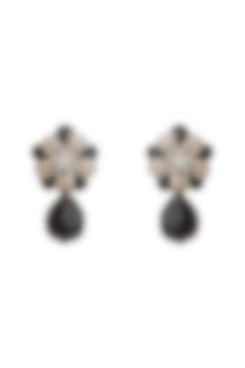 Black Rhodium Finish Cubic Zirconia Floral Dangler Earrings by Curio Cottage