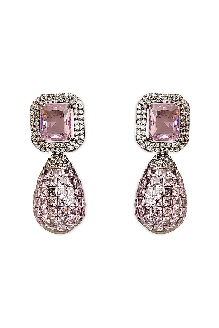 White Rhodium Finish Amethyst & Cubic Zirconia Dangler Earrings by Curio Cottage
