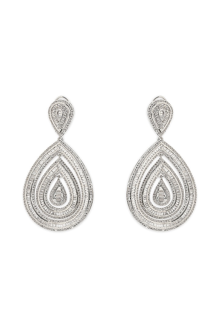 White Rhodium Finish Cubic Zirconia Dangler Earrings by Curio Cottage