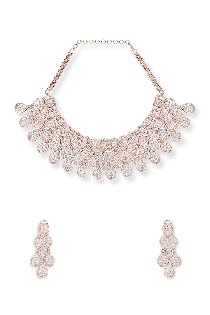 Rose Gold Finish Cubic Zirconia Necklace Set by Curio Cottage