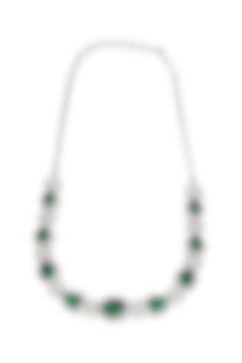 White Rhodium Finish Emerald Cabochon & Cubic Zirconia Necklace Set by Curio Cottage
