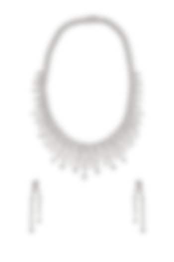 White Rhodium Finish Cubic Zirconia Necklace Set by Curio Cottage