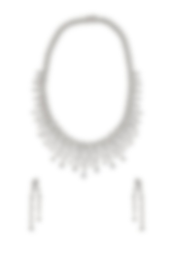 White Rhodium Finish Cubic Zirconia Necklace Set by Curio Cottage at Pernia's Pop Up Shop