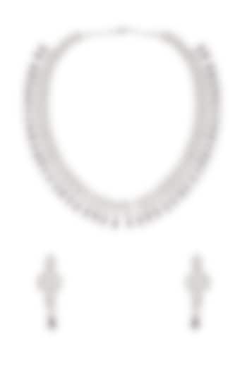 White Rhodium Finish Amethyst & Cubic Zirconia Necklace Set by Curio Cottage