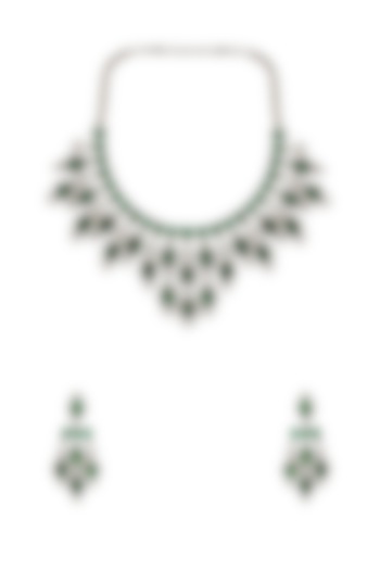 White Rhodium Finish Green Cubic Zirconia Necklace Set by Curio Cottage