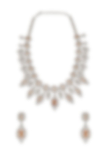 White Rhodium Finish Amber & Cubic Zirconia Necklace Set by Curio Cottage