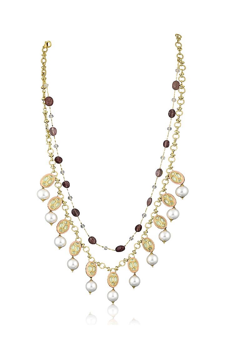 Gold Plated Layered Crystalline Stone Necklace by Curio Cottage