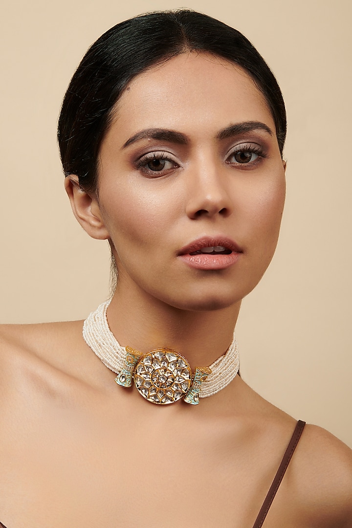 Gold Plated Pearl Choker Necklace by Curio Cottage
