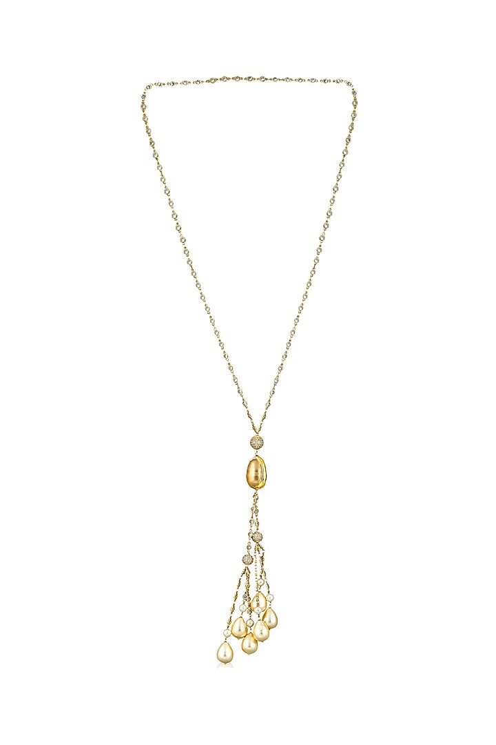 Gold Plated Crystal Tassel Long Necklace by Curio Cottage
