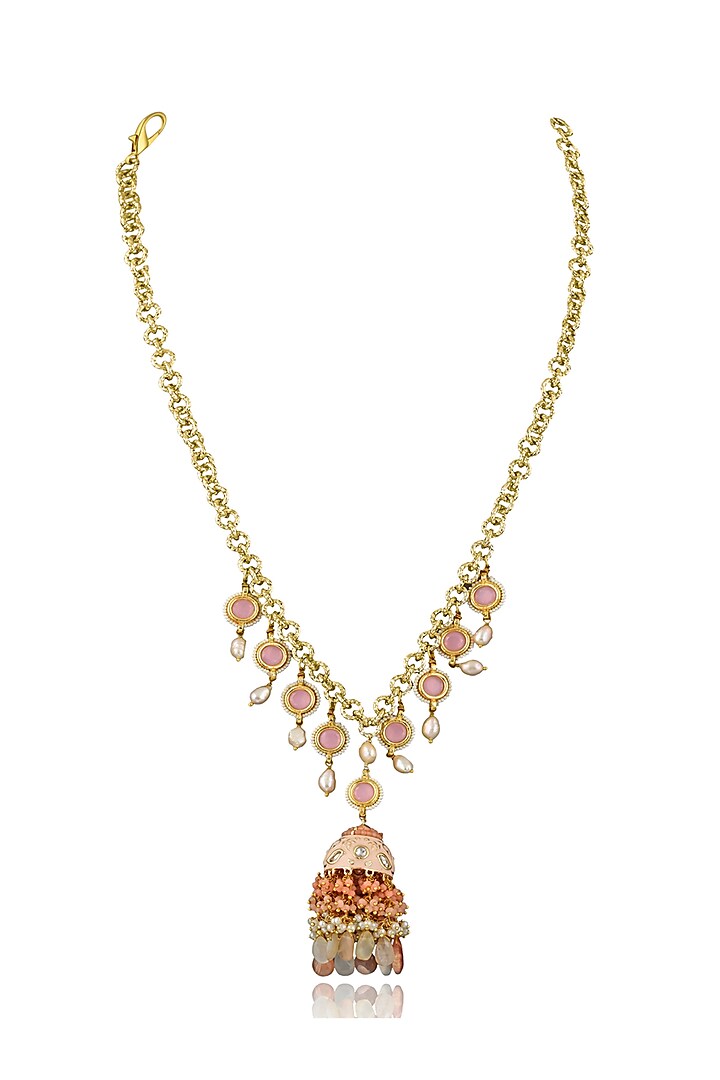 Gold Plated Jhumka Long Necklace by Curio Cottage