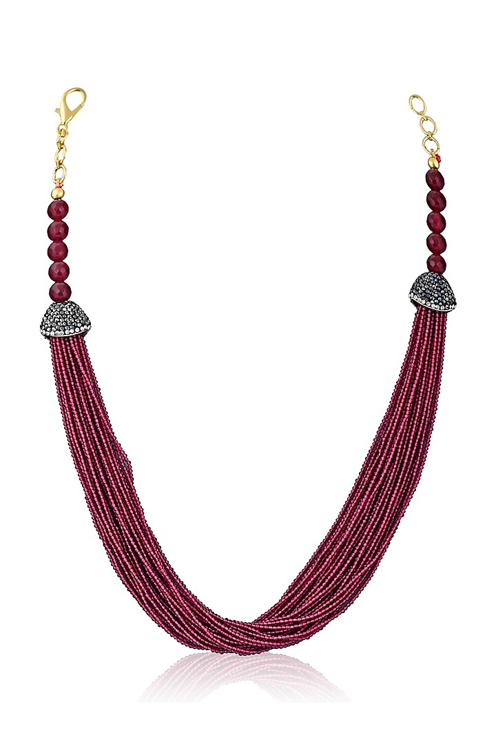 Gold Plated Deep Red Crystalline Stone Necklace by Curio Cottage