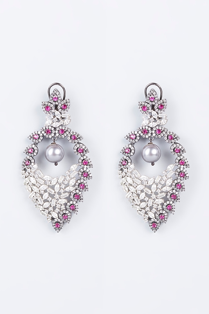 White Finish Red & White Zircon Dangler Earrings by Curio Cottage at Pernia's Pop Up Shop