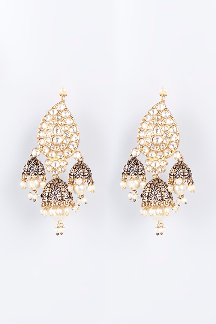 Gold Finish Pearl Jhumka Earrings by Curio Cottage