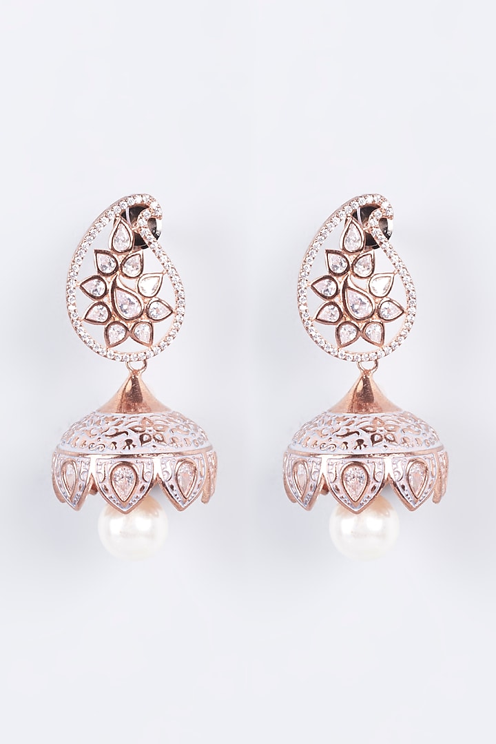 Rose Gold Plated Pearl Jhumka Earrings by Curio Cottage
