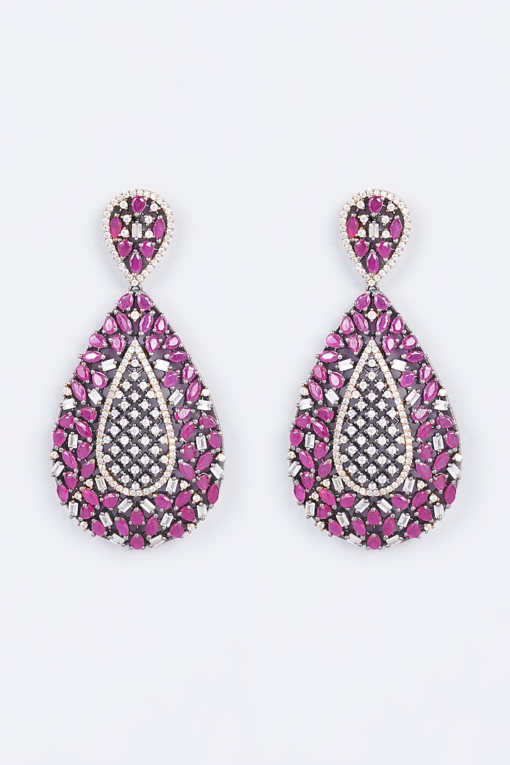 White Finish Red & White Zircon Dangler Earrings by Curio Cottage at Pernia's Pop Up Shop