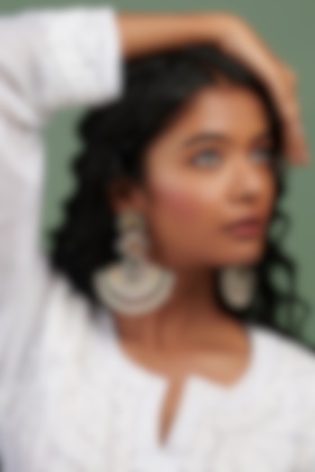 Oxidised Silver Finish Floral Motifs & Semi-Precious Stone Chandbali Earrings by Curio Cottage at Pernia's Pop Up Shop