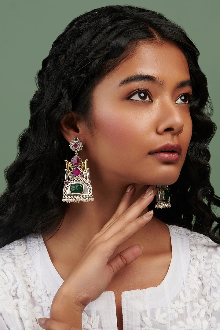 Oxidised Silver Finish Drops & Semi-Precious Stone Dangler Earrings by Curio Cottage at Pernia's Pop Up Shop